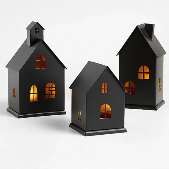 New! Crate&Barrel LARGE Black House with LED Lights Decor